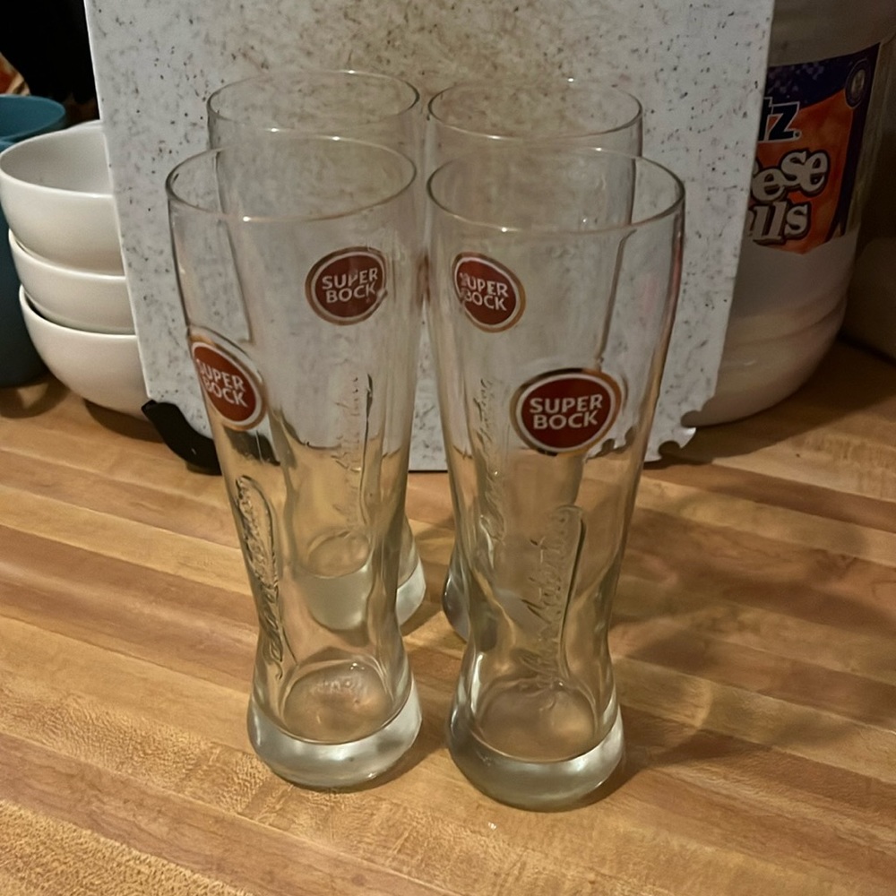 4 pc set Super Bock Beer Glasses